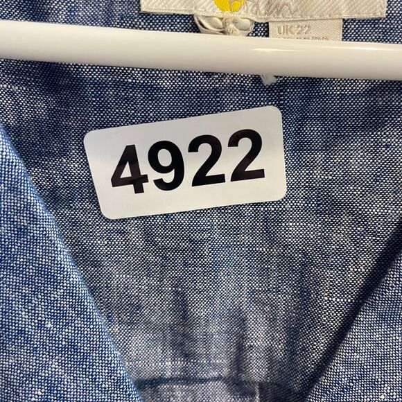 Boden Chambray Cropped Sleeveless Top Blue Linen 20/22 Collared Button Down - Picture 7 of 11